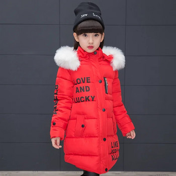 Зимно яке за момичета Детски палта Нова корейска мода Дължина Подплатено връхно облекло Детски дебели бебешки дрехи 2 до 8 години Игра в парка