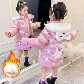 Зимно памучно палто за момичета Нова корейска детска мода Памучно палто с пух Детски якета за момичета Облекло за момичета 7 9 10 11 12 години