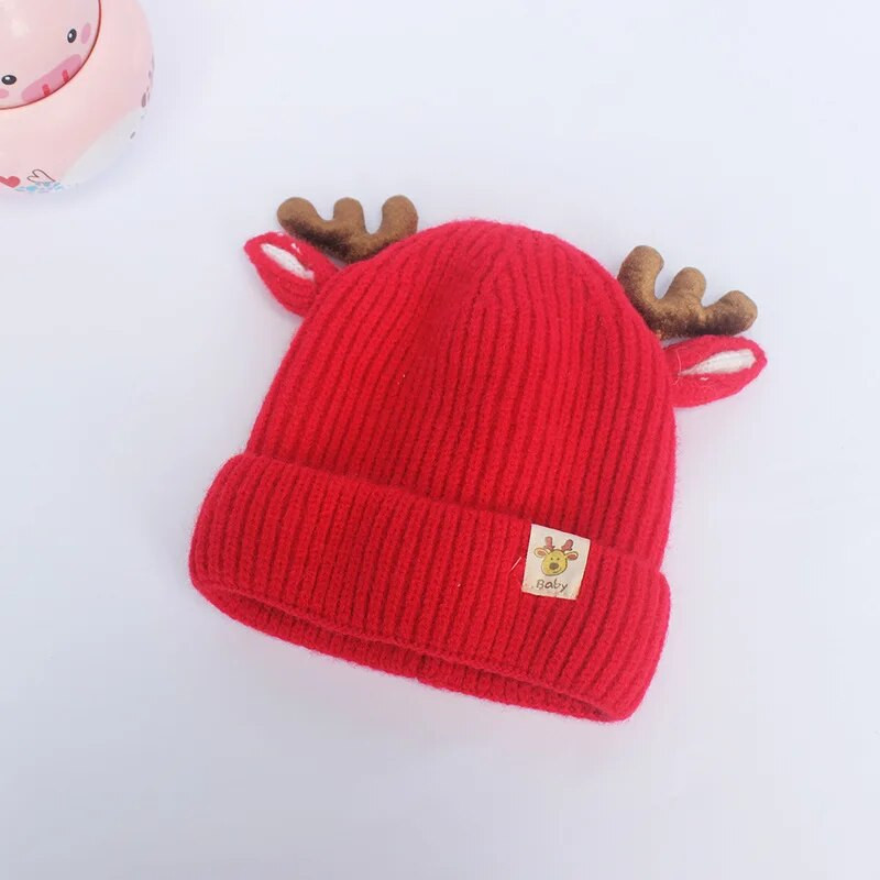 Drăguț de desene animate Antlers pălărie tricotată pentru bebeluși Căciulă caldă de iarnă pentru sugari, băieți, fete, Kawaii, culoare uni, căprior, elan, pălării croșetate pentru copii mici
