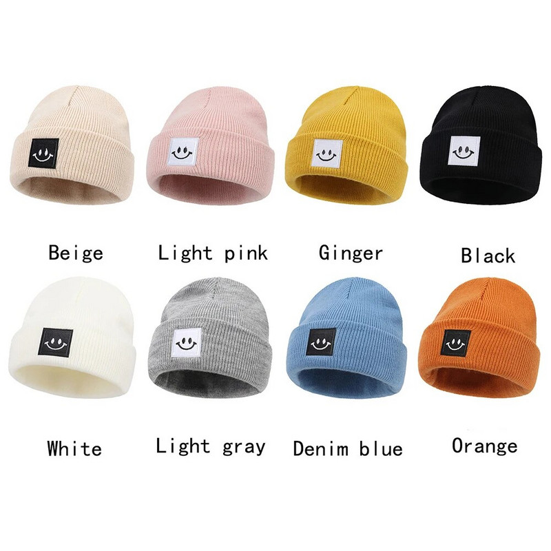 Tėvų ir vaikų žieminė megzta kepurė Šilta kaukolės kepurė Šypsenos lopinėlis Beanie Parduota Vaikams Gaubtas Tėtis Mama Vaikai Nertas Skrybėlė Berniukas Mergaitės pupelės