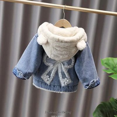 Vaikiškas paltas mergaičių paminkštintas medvilninis džinsinis striukė žieminė nauja mada šilta mergaitiška striukė Kailis sujungimas Mao Mao viršutiniai drabužiai