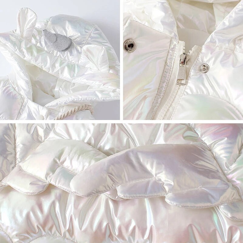 Punjačka jakna za djevojčice od 2-12 godina Slatka jednorogova zimska jakna s kapuljačom biserne boje za djevojčice Dugi kaput Vodootporna dječja odjeća