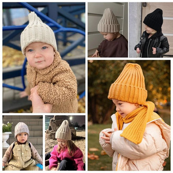 Едноцветна плетена бебешка шапка Зима Пролет Топла плетена на една кука шапка за момчета и момичета Детска шапка за малки деца Бебешка шапка с боне