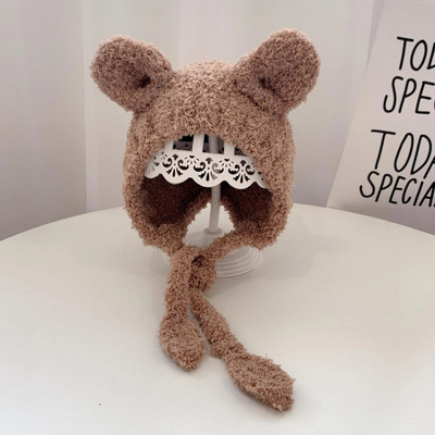 Animacinių filmų kūdikių pliušinė kepurė Žiemai, šilta kepurė kūdikiams su ausimis Rudeninė miela vienspalvė Vaikai Berniukui Mergaitei Kepurės su ausimis