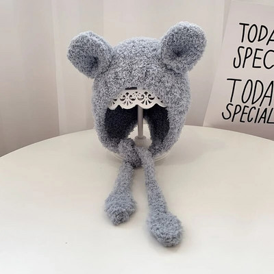 Animacinių filmų kūdikių pliušinė kepurė Žiemai, šilta kepurė kūdikiams su ausimis Rudeninė miela vienspalvė Vaikai Berniukui Mergaitei Kepurės su ausimis