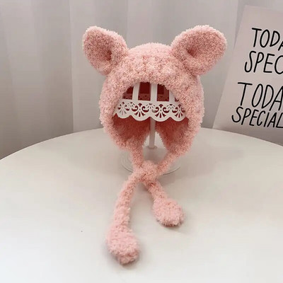 Animacinių filmų kūdikių pliušinė kepurė Žiemai, šilta kepurė kūdikiams su ausimis Rudeninė miela vienspalvė Vaikai Berniukui Mergaitei Kepurės su ausimis