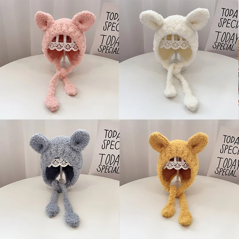 Animacinių filmų kūdikių pliušinė kepurė Žiemai, šilta kepurė kūdikiams su ausimis Rudeninė miela vienspalvė Vaikai Berniukui Mergaitei Kepurės su ausimis