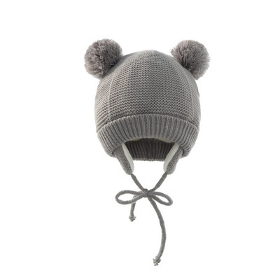 Drăguț tricotat pălărie pentru bebeluș cu pompon, groasă, caldă, fată, băiat, căciulă de iarnă pentru urechi, set de șapcă caldă pentru copii, mănuși, pălării, bonetă pentru nou-născut