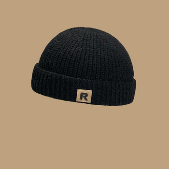Μονόχρωμο ζεστό πλεκτό παιδικό καπέλο φθινόπωρο χειμώνα R γράμμα πεπόνι Καπέλα για μωρά Κορεάτικα Casual αγόρια κορίτσια Brimless Hat Beanie
