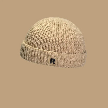 Μονόχρωμο ζεστό πλεκτό παιδικό καπέλο φθινόπωρο χειμώνα R γράμμα πεπόνι Καπέλα για μωρά Κορεάτικα Casual αγόρια κορίτσια Brimless Hat Beanie