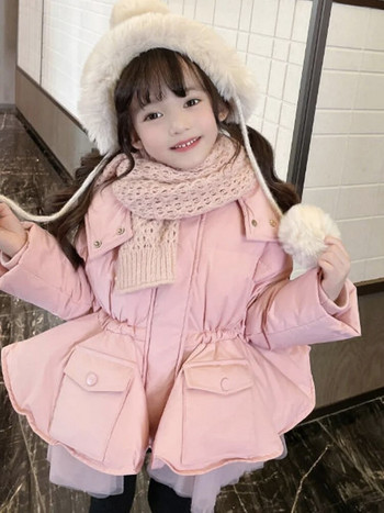 Детско пухено яке с качулка за нови зимни дрехи Детски дрехи за момичета Дрехи за момичета от 2 до 7 години