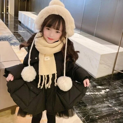 Vaikiška pūkinė striukė su gobtuvu Naujiems žieminiams drabužiams Vaikiški drabužiai mergaitėms Drabužiai mergaitėms nuo 2 iki 7 metų