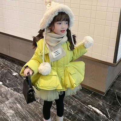 Vaikiška pūkinė striukė su gobtuvu Naujiems žieminiams drabužiams Vaikiški drabužiai mergaitėms Drabužiai mergaitėms nuo 2 iki 7 metų