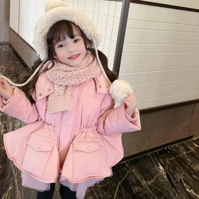 Vaikiška pūkinė striukė su gobtuvu Naujiems žieminiams drabužiams Vaikiški drabužiai mergaitėms Drabužiai mergaitėms nuo 2 iki 7 metų