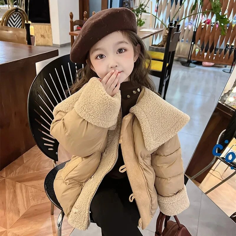 2–10-aastased väikelapsed, lapsed, lambavillast jakid, tüdrukute mantlid, kaelus, mantel, laste talveriided Parkas 4 5 6 7 8 9