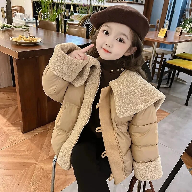 2–10-aastased väikelapsed, lapsed, lambavillast jakid, tüdrukute mantlid, kaelus, mantel, laste talveriided Parkas 4 5 6 7 8 9