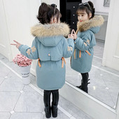 Sniego kostiumas su gobtuvu Parka šilta medvilninė striukė vaikams mergaitėms žieminiai stori drabužiai vaikiški drabužiai 4 6 8 10 12 14 metų viršutiniai drabužiai