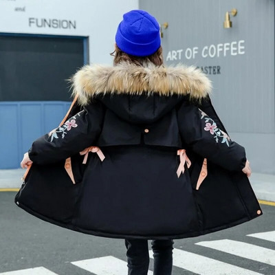 Sniego kostiumas su gobtuvu Parka šilta medvilninė striukė vaikams mergaitėms žieminiai stori drabužiai vaikiški drabužiai 4 6 8 10 12 14 metų viršutiniai drabužiai