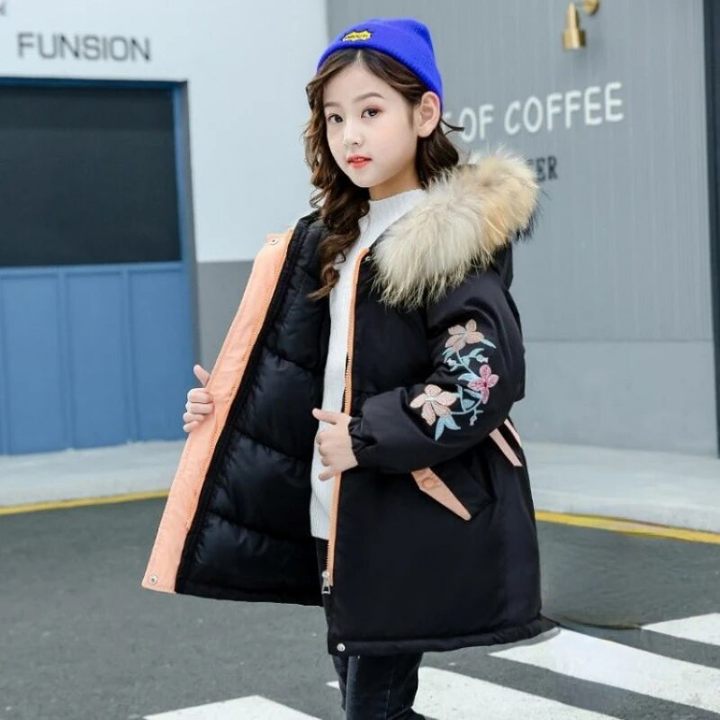 Sniego kostiumas su gobtuvu Parka šilta medvilninė striukė vaikams mergaitėms žieminiai stori drabužiai vaikiški drabužiai 4 6 8 10 12 14 metų viršutiniai drabužiai