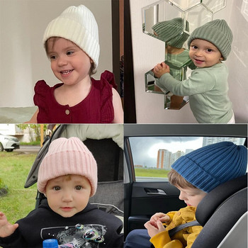 2022 Χειμώνας για μωρά για κοριτσάκια Γλυκά χρώματα καραμέλας Πλέξιμο πεπόνι καπέλο αγόρια Παιδιά Υπέροχο μαλακό ζεστό καπέλο εξωτερικού χώρου Παιδικό μάλλινο καπέλο