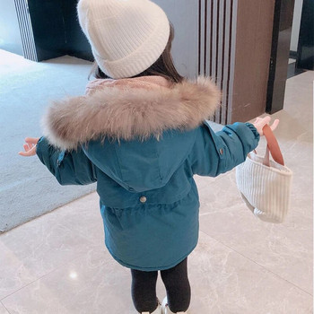 2-8 години палто за бебета и момичета 2024 г. с качулка плюс кадифе, удебелено топло зимно детско яке, ветровка, тийнейджърско детско връхно облекло, облекло