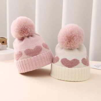 2023 Νέα φθινοπωρινά, χειμωνιάτικα πλεκτά καπέλα για μωρά για κορίτσια με ακρυλικό πάχυνση Ζεστό νήπιο Beanie Cute Heart Καπέλα νεογέννητου για 0-12 μήνες