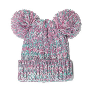 Διπλή μπάλα μαλλιών Παιδικό πλέξιμο Keep Warm Καπέλο Pompom Winter Outdoor Crimping Γούνα Μπάλα Αγόρια Κορίτσια Baby Beanie Knitted Hat