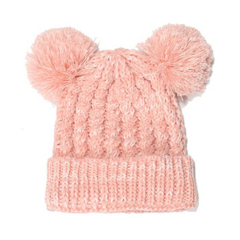 Διπλή μπάλα μαλλιών Παιδικό πλέξιμο Keep Warm Καπέλο Pompom Winter Outdoor Crimping Γούνα Μπάλα Αγόρια Κορίτσια Baby Beanie Knitted Hat