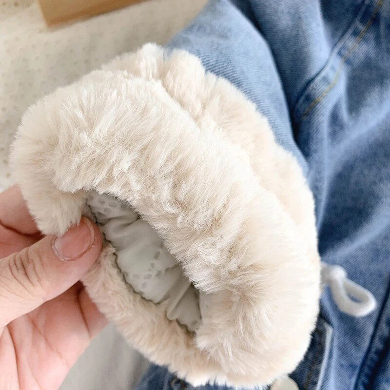 Lapsed Tüdrukud Karusnahad Kapuutsiga mantlid Pluss Velvet Paks Denim Laste Lumiriided Pikad Parkad Tüdrukutele Soojad Komplektid Tüdrukute Riided 2-8 a.