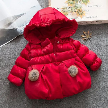 Пухено зимно дебело червено палто за момиче Новогодишно коледно суичър с панделка Горно облекло Паркове за малко момиченце Детски якета за момичета