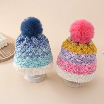 Suefunskry Baby Beanie, μαλακό, ελαφρύ, πλεκτό καπέλο αντίθεσης, χειμωνιάτικο ζεστό καπέλο με χαριτωμένη βελούδινη μπάλα