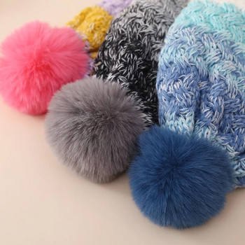 Бебешка шапка Suefunskry, мека, лека плетена шапка с контрастен цвят, зимна топла шапка със сладка плюшена топка