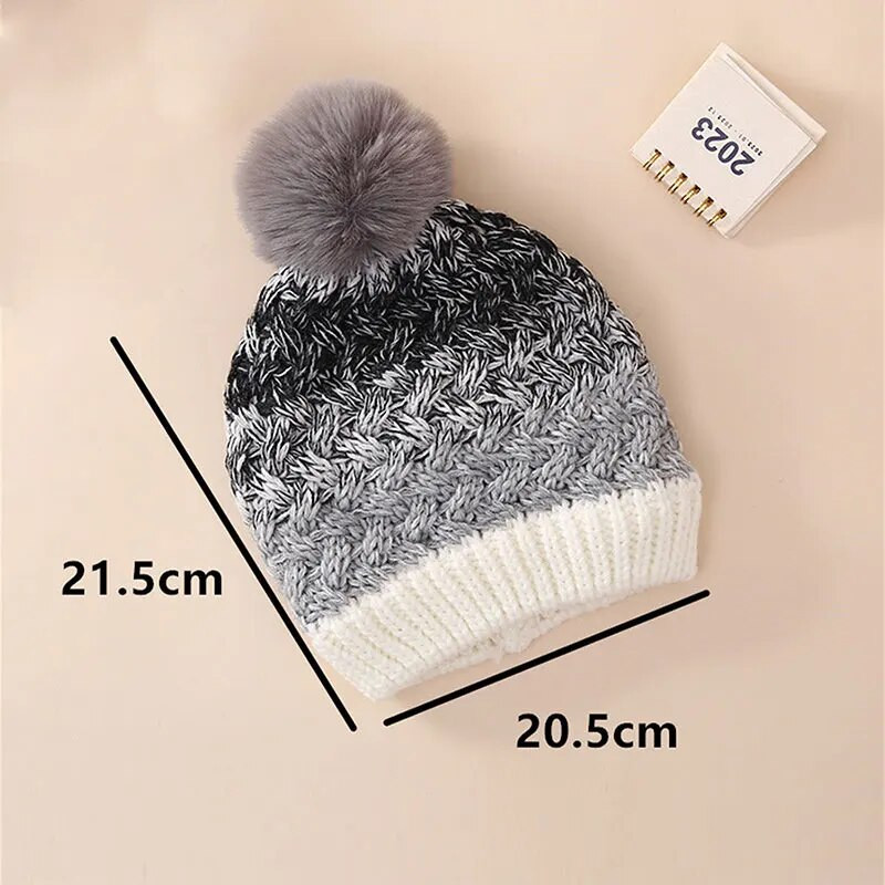Suefunskry Baby Beanie, μαλακό, ελαφρύ, πλεκτό καπέλο αντίθεσης, χειμωνιάτικο ζεστό καπέλο με χαριτωμένη βελούδινη μπάλα