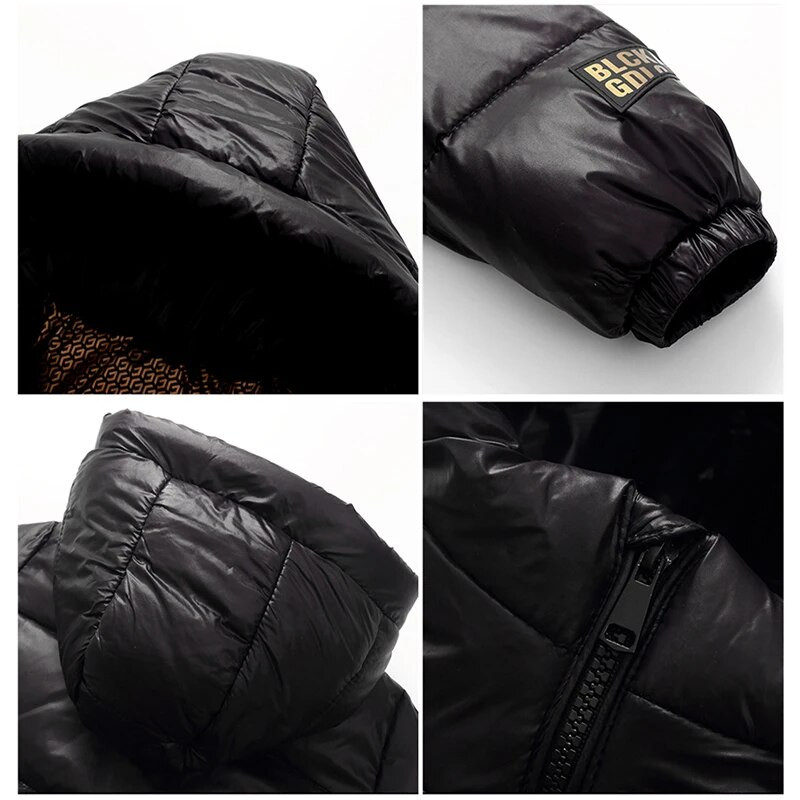 Striukė berniukui Juoda Šiltas gobtuvas Baltas Duck Down Žieminis Vaikiškas paltas Mergaitei Vėjo striukė Vaikiška Striukė Parkas Vaikiškas Paltas