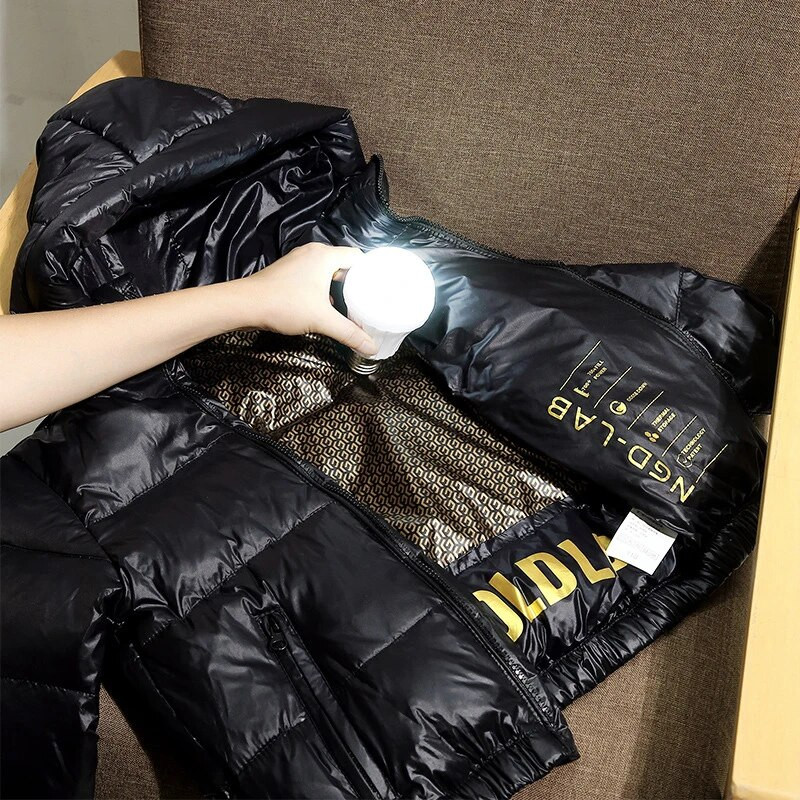 Striukė berniukui Juoda Šiltas gobtuvas Baltas Duck Down Žieminis Vaikiškas paltas Mergaitei Vėjo striukė Vaikiška Striukė Parkas Vaikiškas Paltas