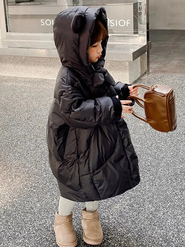 Μπουφάν με κουκούλα για μωρά, βαμβακερή επένδυση, χοντρό χειμωνιάτικο νήπιο, χαλαρό παλτό, ζεστό κοστούμι παιδικό αυτί με κουκούλα 4 6 8 10 12Y XMP555