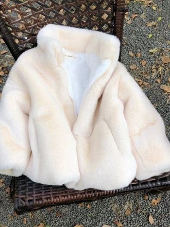 Ново зимно детско палто от изкуствена кожа Топли връхни дрехи за момичета с качулка Детски снежен костюм Елегантни кожени дрехи за тийнейджърки Дебели топли