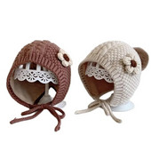 Χειμερινό βρεφικό καπέλο με φόδρα για βρεφικά αυτιά Ζεστά φασόλια Χαριτωμένα χειροποίητα βελονάκι καπέλο πομπομ για νήπιο Καπέλο καπό νεογέννητο