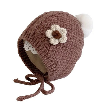 Χειμερινό βρεφικό καπέλο με φόδρα για βρεφικά αυτιά Ζεστά φασόλια Χαριτωμένα χειροποίητα βελονάκι καπέλο πομπομ για νήπιο Καπέλο καπό νεογέννητο