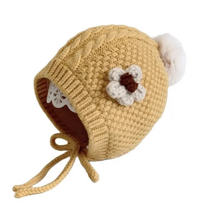 Χειμερινό βρεφικό καπέλο με φόδρα για βρεφικά αυτιά Ζεστά φασόλια Χαριτωμένα χειροποίητα βελονάκι καπέλο πομπομ για νήπιο Καπέλο καπό νεογέννητο