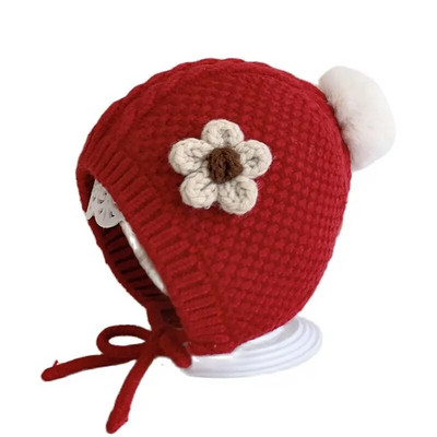 Χειμερινό βρεφικό καπέλο με φόδρα για βρεφικά αυτιά Ζεστά φασόλια Χαριτωμένα χειροποίητα βελονάκι καπέλο πομπομ για νήπιο Καπέλο καπό νεογέννητο