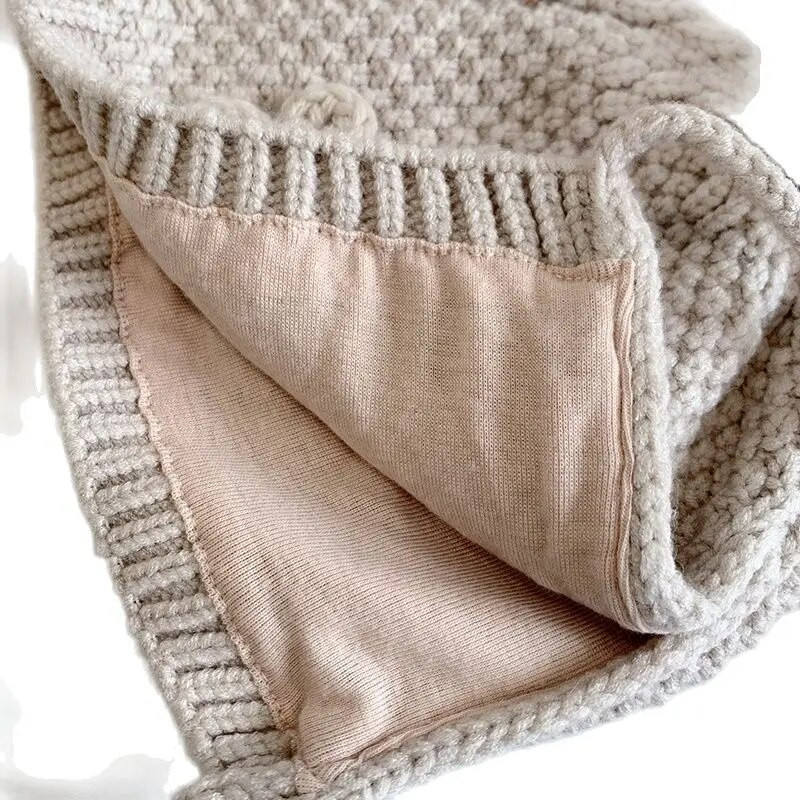 Χειμερινό βρεφικό καπέλο με φόδρα για βρεφικά αυτιά Ζεστά φασόλια Χαριτωμένα χειροποίητα βελονάκι καπέλο πομπομ για νήπιο Καπέλο καπό νεογέννητο