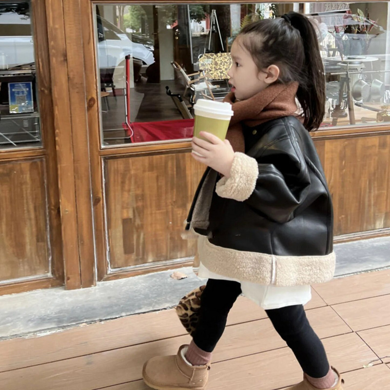Talvine poiste ja tüdrukute nahkmantel Pehme nahk, plüüsi ja paksendatud ülerõivastega jope Sügisene lasteriiete kardigan