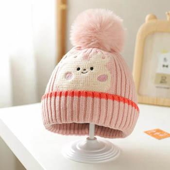 Сладко малко животно, плетена шапка, нова детска шапка, бебешка вълнена шапка, супер сладка карикатура, бродирана топла шапка с пуловер