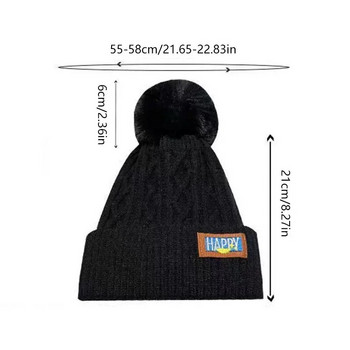 Κορεάτικα πλεκτά κρύα καπέλα από ψεύτικη γούνα κέντημα γράμμα Beanie Γυναικείο μαλακό μονόχρωμο καπέλο βελονάκι Winter Plus Βελούδινο καπέλο ζεστό μαλλί