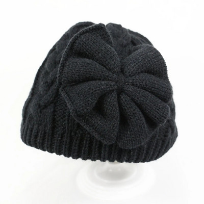 Kūdikių šilta mergaičių pamušalas kepurė Bow Vilnonė medvilnė Miela megzta kūdikių žieminė kepurė vaikiška kepurė Vilkas vaikiška kepurė Mėlyna kepurė vaikams