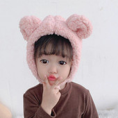 Šilta žieminė vaikiška skarelė kepurė pliušinė vaikiška ausų apsauginė kepurė berniukui mergaitei lauke neperpučiama nuo vėjo gaubtelės kepuraitės ėriuko vilnos kepuraitės iš kaklo