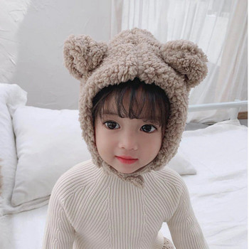 Зимен топъл детски шал Шапка Плюшена детска шапка за защита на ушите Момче Момиче Външна ветроустойчива качулка Шапки Шапки с агнешко руно