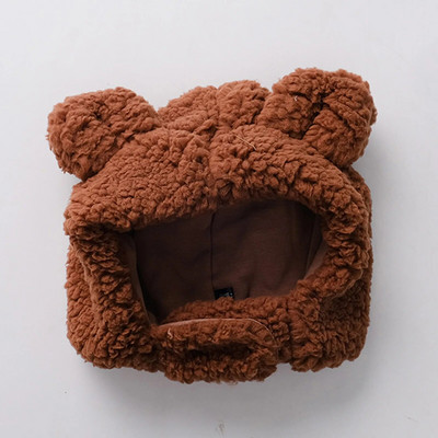 Šilta žieminė vaikiška skarelė kepurė pliušinė vaikiška ausų apsauginė kepurė berniukui mergaitei lauke neperpučiama nuo vėjo gaubtelės kepuraitės ėriuko vilnos kepuraitės iš kaklo