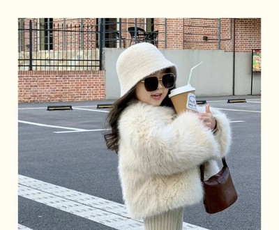 Paltai 2023 m. žiemos Naujos Merginos Pliušiniai Storinantys Vaikų Drabužiai Universalūs Kailiai Medvilnė Madingi Viršutiniai drabužiai Paprasti Šilti